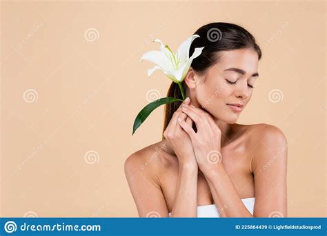 Sensual Woman With Closed Eyes Posing Stock Image Image Of Lily Purity 225864439