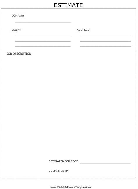 Printable Estimate Forms Template Business Psd Excel Word Pdf