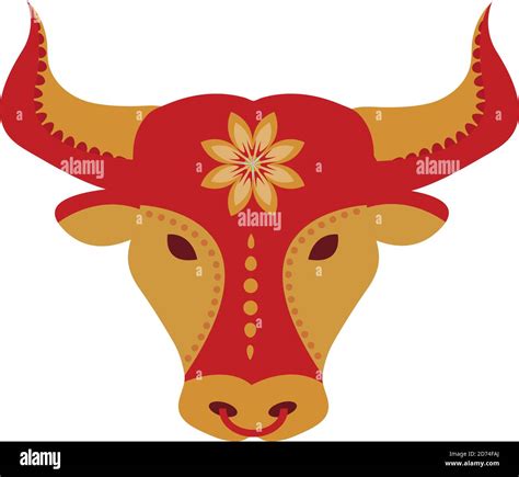 Ox Chinese New Year 2021 Bull Icon Flat Style Vector Illustration