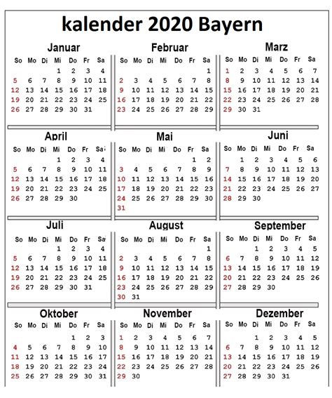 Mit einem konto bei kalender.com lassen sich eigene termine und geburtstage integrieren. 2020 Druckbare Jahreskalender Bayern PDF, Excel, Word