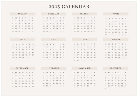 Beige Modern 2023 Calendar Landscape 297 × 21 Cm Templates By