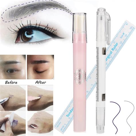 3pcs Microblading Surgical Eyebrow Marker Pen With Measure Ruler Magic