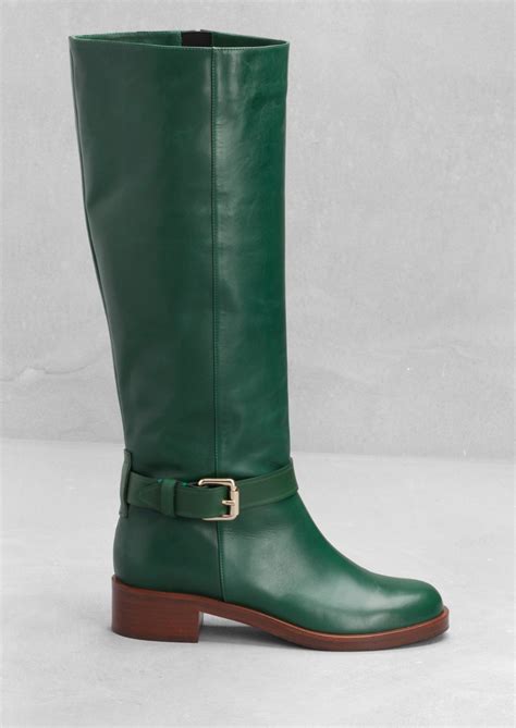 And Other Stories Leather Knee Boots In Green Lyst