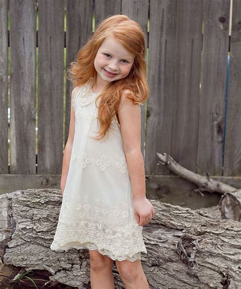 Lovely Redhead Girl In Ivory Lace Sheath Dress Toddler And Girls