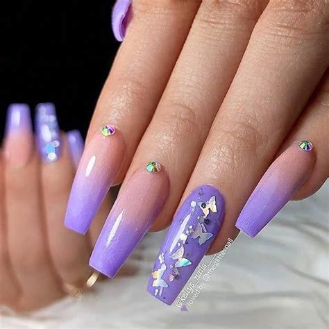 💜🦋💜 Pastel Purple Ombre With Glitter Butterflies And Crystals On Long