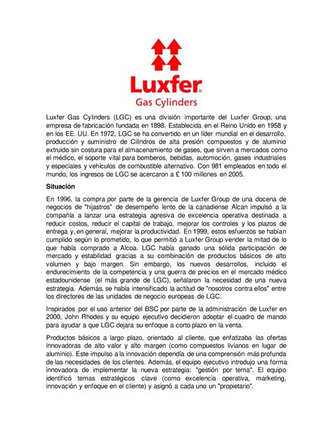 Caso Luxfer Gas Cylinders Temas Estratégicos Luxfer Gas Cylinders Lgc Es Una División