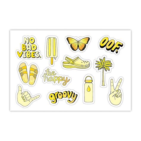 Sheet Of Mini Stickers Yellow Stickers Aesthetic Small Miniature 1