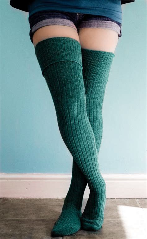 Autumn Antique Green Thigh High Socks In Wool Blend Extra Etsy Uk