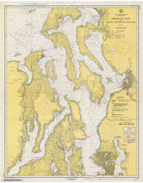 Admiralty Inlet And Puget Sound To Seattle 1948 Old Map Nautical