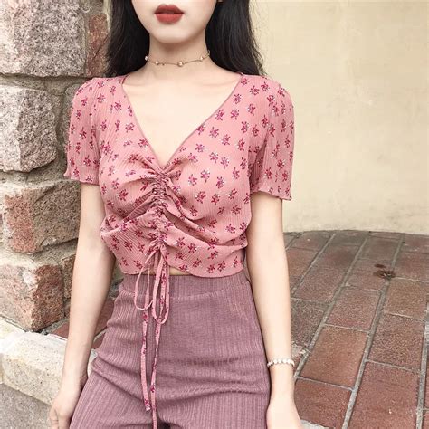 Chemisiers Et Blouses Femme Fashion Brand Summer Style Women Crop Top Chic Chiffon Floral Shirts