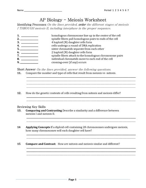 In the meiosis gizmo, you will learn the steps in. 7 Best Images of Meiosis Worksheet Answer Key - Mitosis ...
