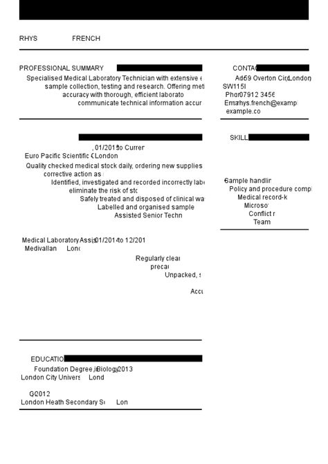 Medical Laboratory Assistant Cv Examples Tips Myperfectcv