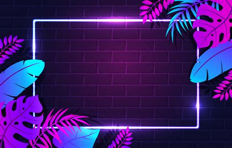 Neon Background And Tropical Leaves 15709940 Vector Art At Vecteezy