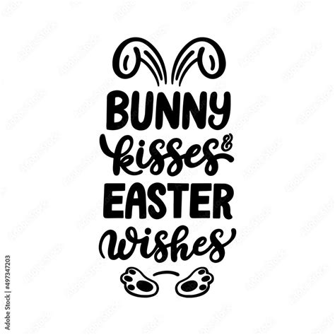 Bunny Kisses Easter Wishes Lettering Greeting Card Hand Drawn