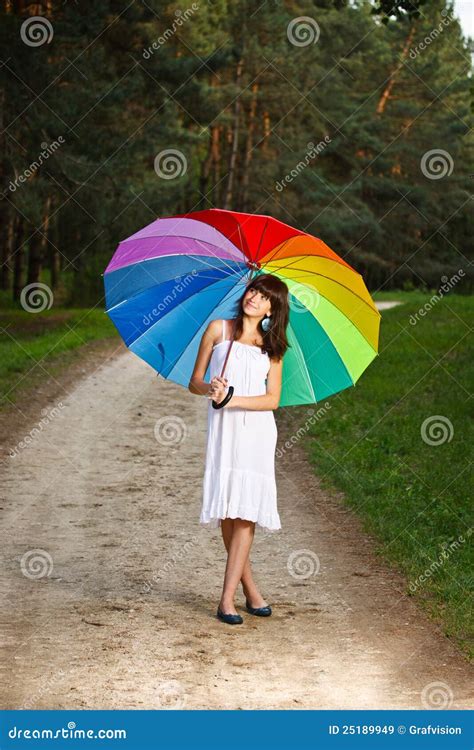 Girl Posing With Umbrella Stock Image Image Of Rainbow 25189949