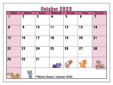 Calendar October 2023 Cats Ss Michel Zbinden Gy