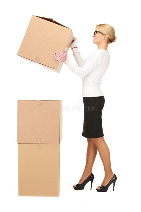 attractive businesswoman with big boxes stock image image of confident happy 20539357