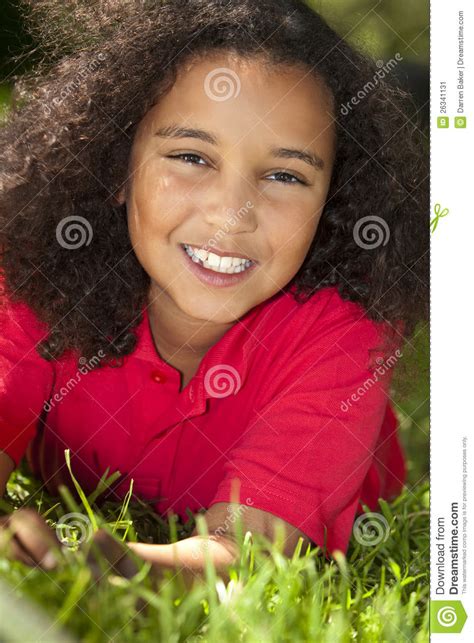 Beautiful Mixed Race African American Girl Smiling Stock