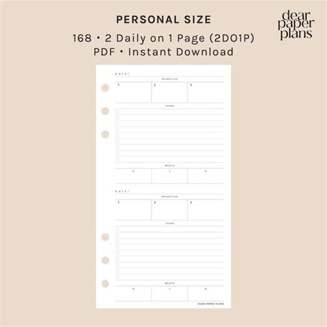 PRINTABLE Personal Month On Two Pages Insert Undated Etsy