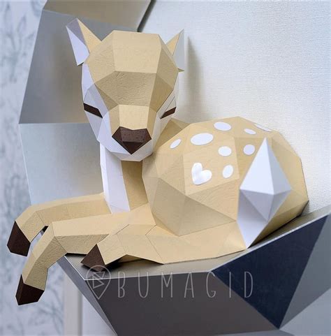 Pdf Template Fawn On The Moon Low Poly Fawn Model Origami Etsy