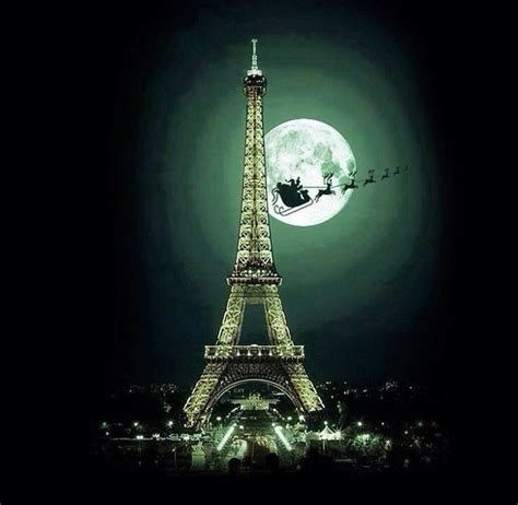 Santa Fin Flying Over The Eiffel Tower Santa Claus Christmas In
