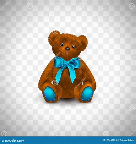 Sitting Fluffy Cute Red Brown Or Rufous Teddy Bear With Bright Blue