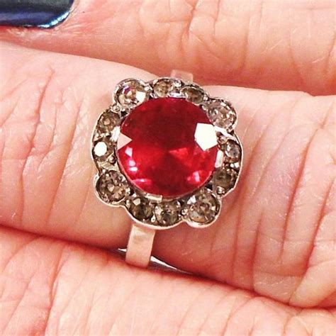 Vintage Red Crystal Ring Red And Clear Glass Sterling Etsy Red