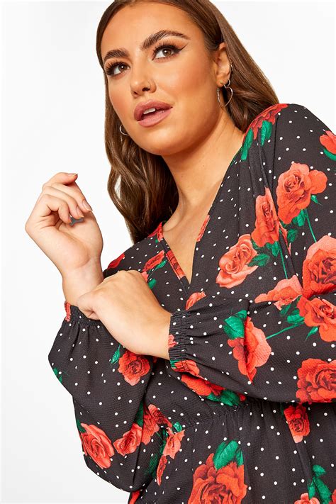 Limited Collection Black And Red Floral Polka Dot Wrap Top Yours Clothing