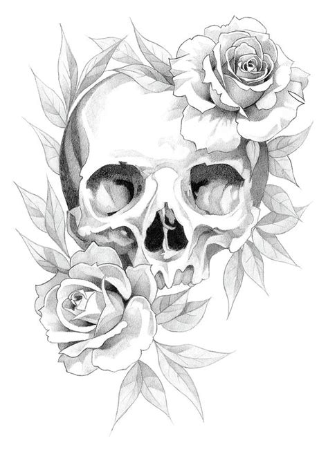 Skull And Roses Pencil Drawing 4 Drawing By Matthew Hack Fine Art America