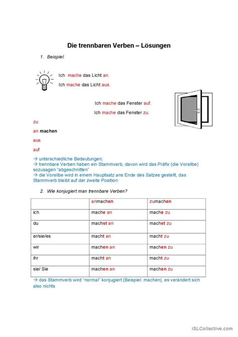 Trennbare Verbe English Esl Worksheets Pdf And Doc