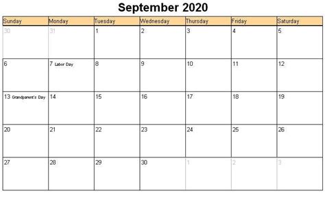Awesome September 2020 Calendar Pdf Word Excel Template