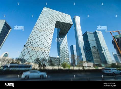 Beautiful Wide Angle Sunny Aerial View Of Beijing Central Business