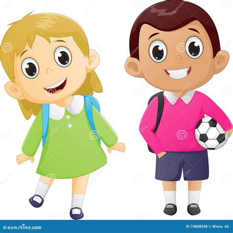 Happy Boy And Girl Ready To Go Back To School Stock Vector