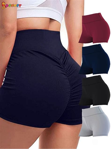 spencer spencer women s stretchy high waist yoga shorts ruched booty butt lifting push up