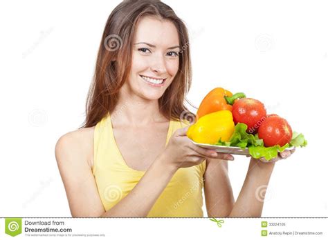 Woman Holding Plate Of Fresh Vegetables Stock Image Image Of Lifestyle Cheerful 33224105