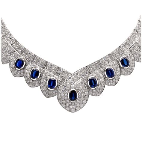 Sapphire Diamond Platinum Choker Necklace At 1stdibs Sapphire Choker