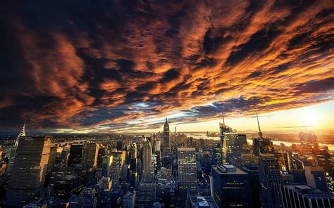 Hd Wallpaper City Sky Scrapers New York City Under Cloudy Sky Nature