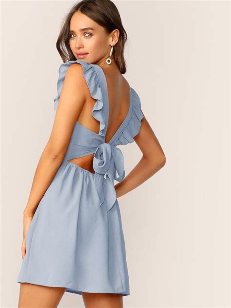 Tie Back Ruffle Trim Dress Shein Elegant Dresses Cute Dresses Casual Dresses Dress Outfits