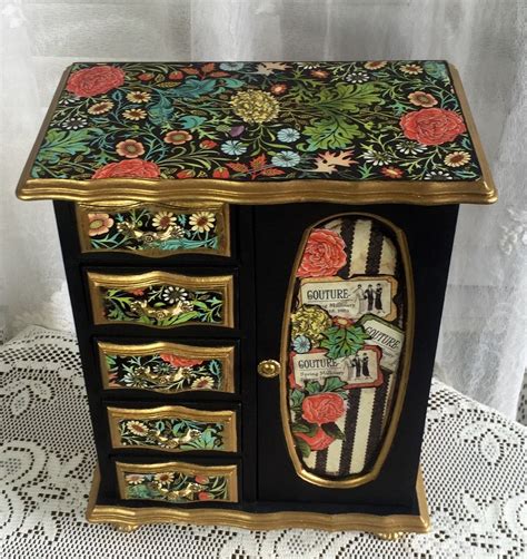 Hand Painted Vintage Wood Jewelry Box Paris Couture Jewelry