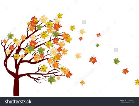 Autumn Maple Tree With Falling Leaves Vector Illustration Tree Of