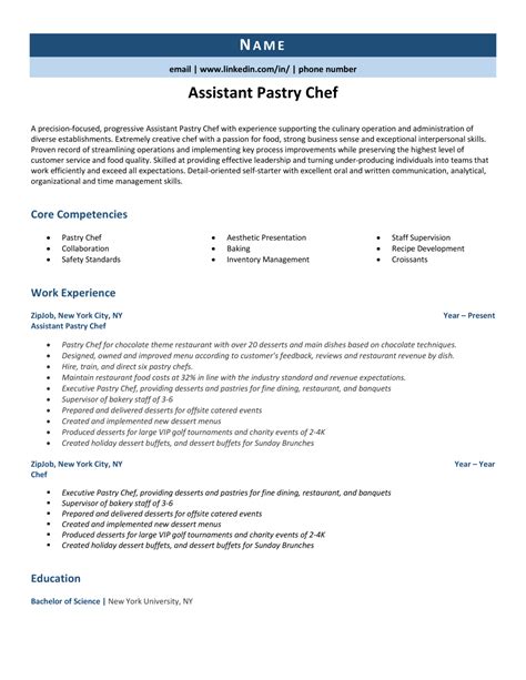 Assistant Pastry Chef Resume Example And Guide Zipjob