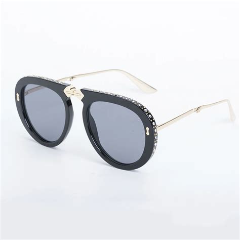 2019 new fashion metal pilot eyewear women rhinestone diamond foldable sun glasses shaped frame