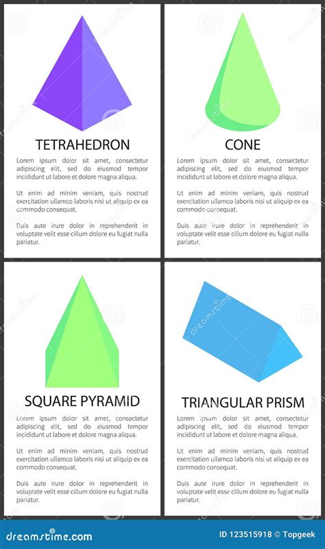 Tetrahedron Cone Square Pyramid Triangular Prism Vector Illustration