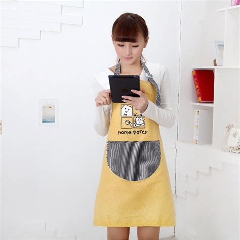 Cute Womens Waterproof Housewife Kitchen Waist Aprons With Pocket Home Sleeveless Printed Apron