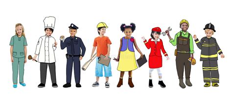 Children Wearing Dream Job Uniforms Stock Illustration