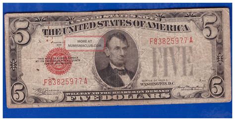 1928c 5 Dollar Bill Old Us Note Legal Tender Paper Money Currency Red