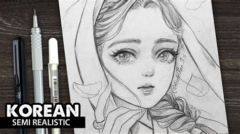Draw Korean Girl Semi Realistic Style Youtube Semi Realistic