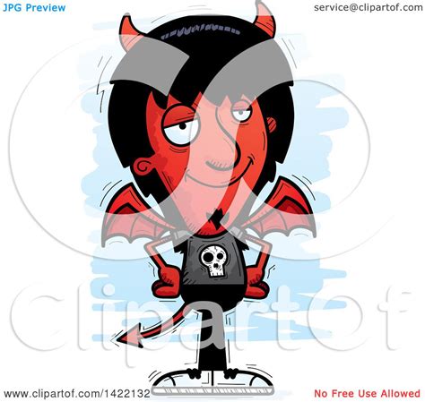 Clipart Of A Cartoon Doodled Confident Devil With Hands On His Hips