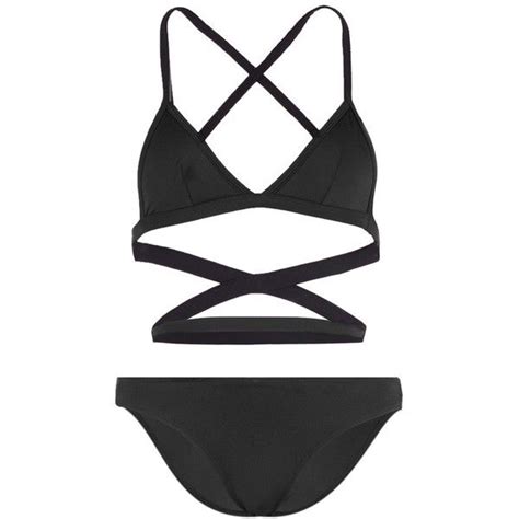 So Noire Paloma Crossover Strap Triangle Bikini Set Black Triangle Bikini Top Black