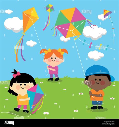Children Flying Kites Stock Vector Image And Art Alamy